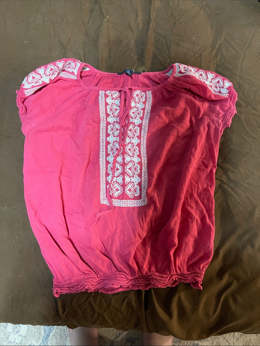 Tommy Hilfiger Hot Pink Embroidered Peasant Blouse